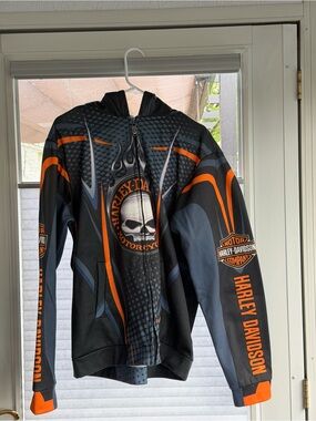 Harley-Davidson Black, Orange & Gray Graphic Zip Hoodie